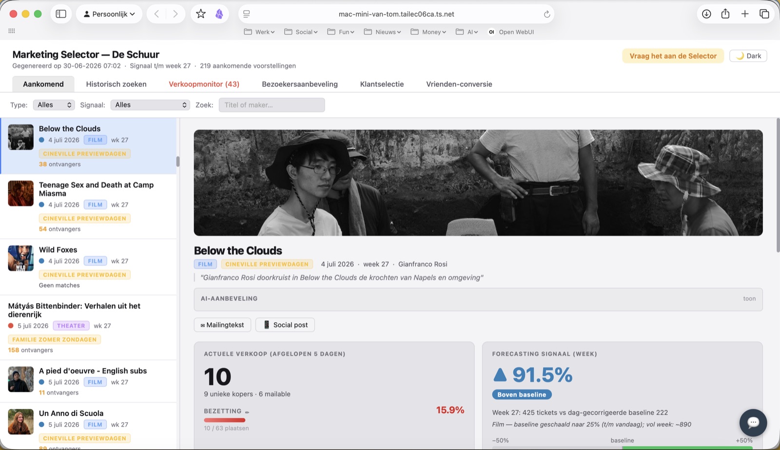 Marketing Selector dashboard van De Schuur op een laptop